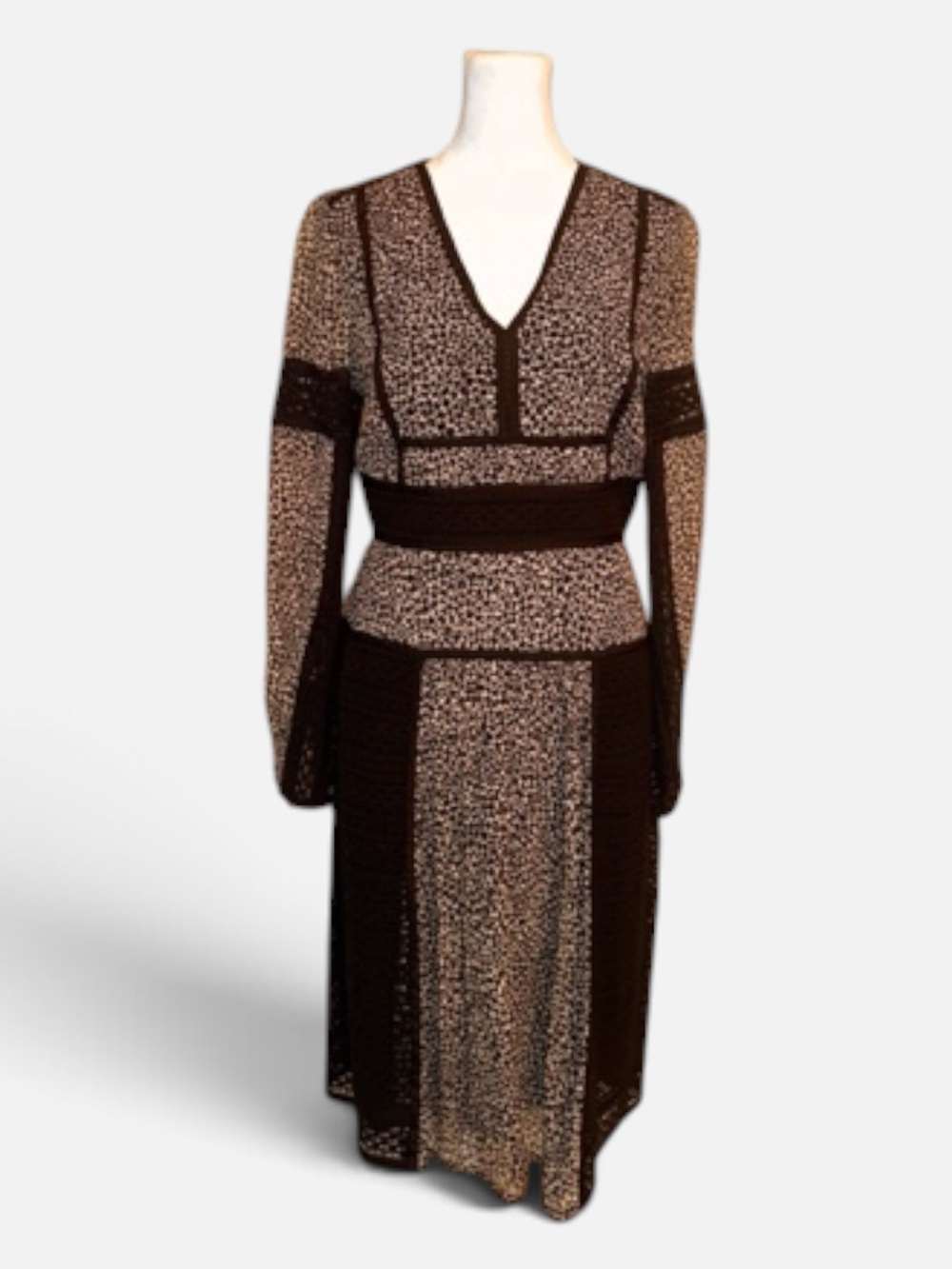 Burberry Like New Black and Cream Patterned Midi Dress